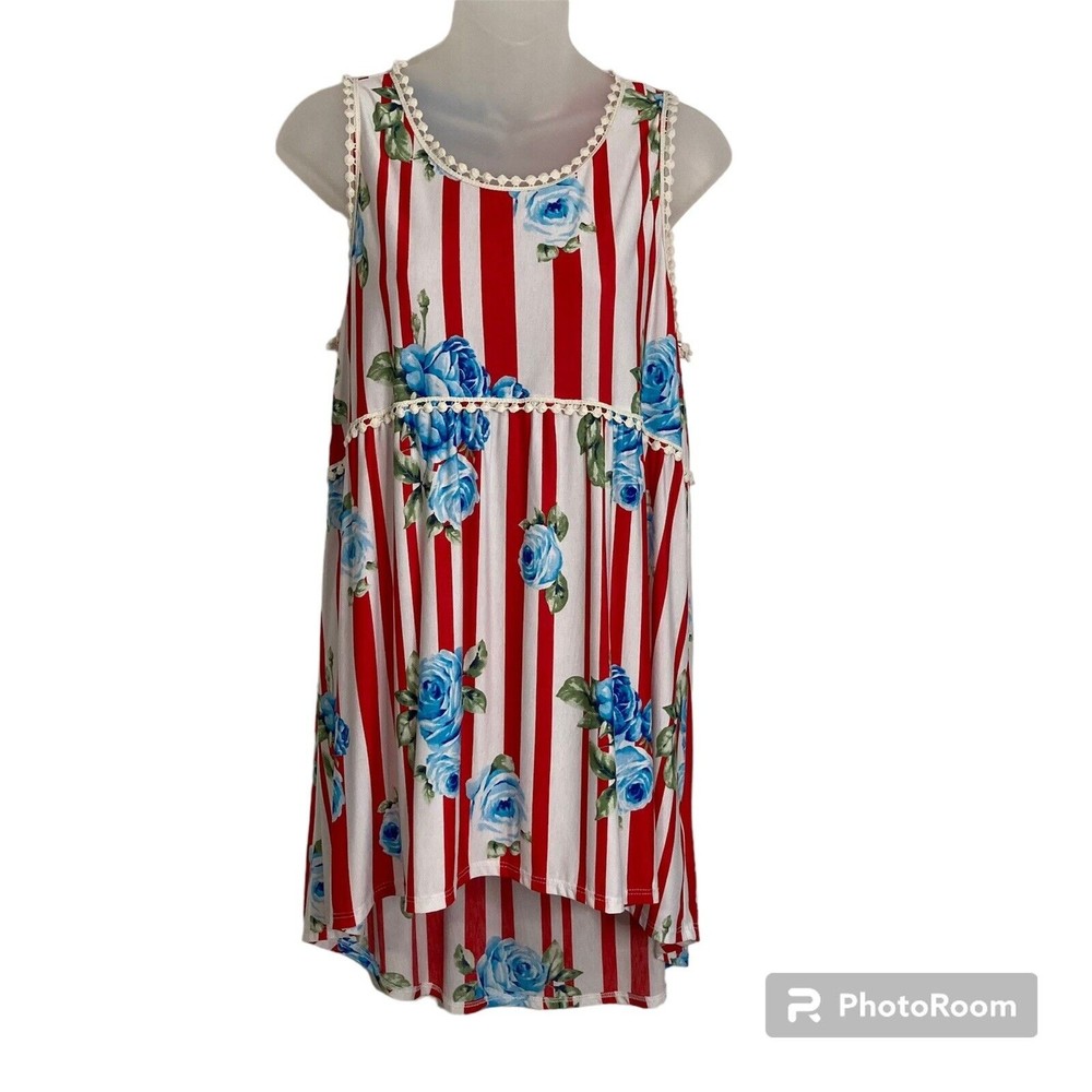 Auditions Womens Size Large Tank Dress Cover Up Sheer Stretch Red White Blue USA